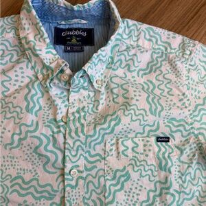 Chubbies White Aqua Button Up Short Sleeve Top Shirt Men’s Medium Cotton